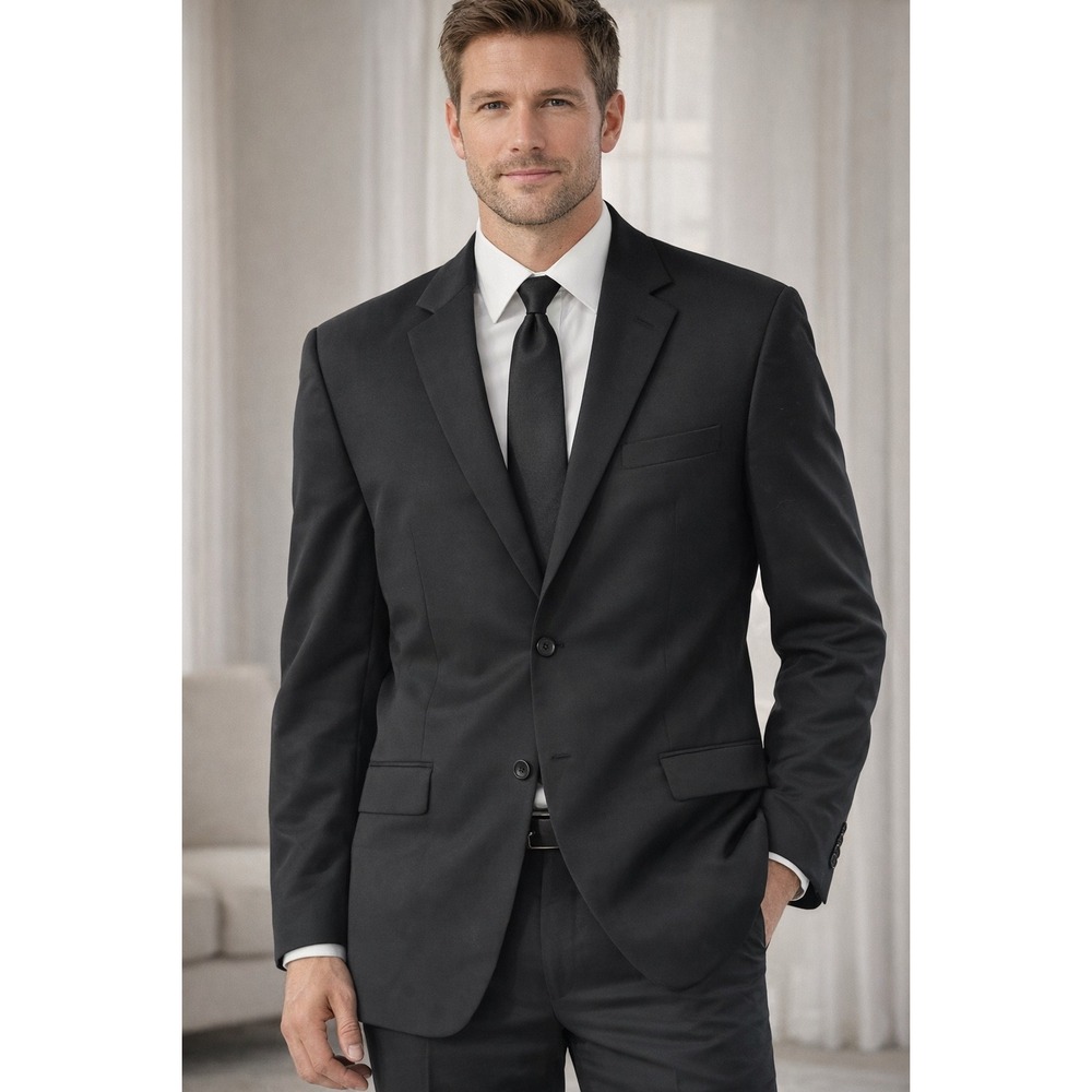 Zino Made Italy Black Wool Blazer Comero Super 120s Men's Suit Jacket 2 Button